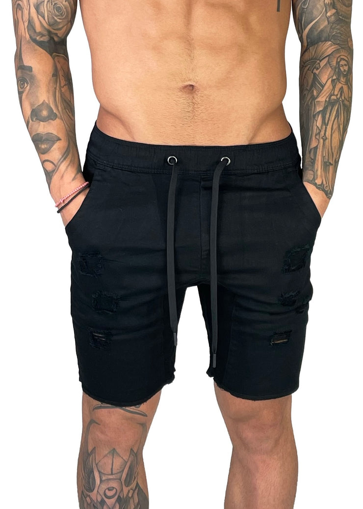 Distressed Shorts | Space Black