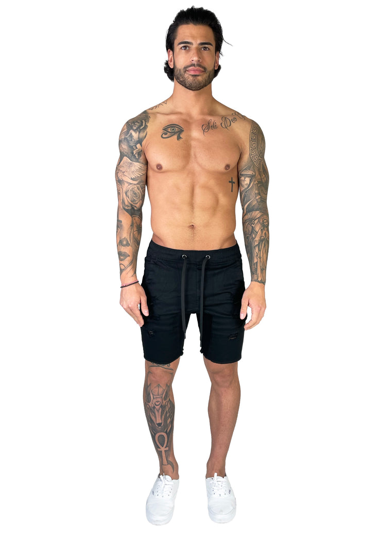 Distressed Shorts | Space Black